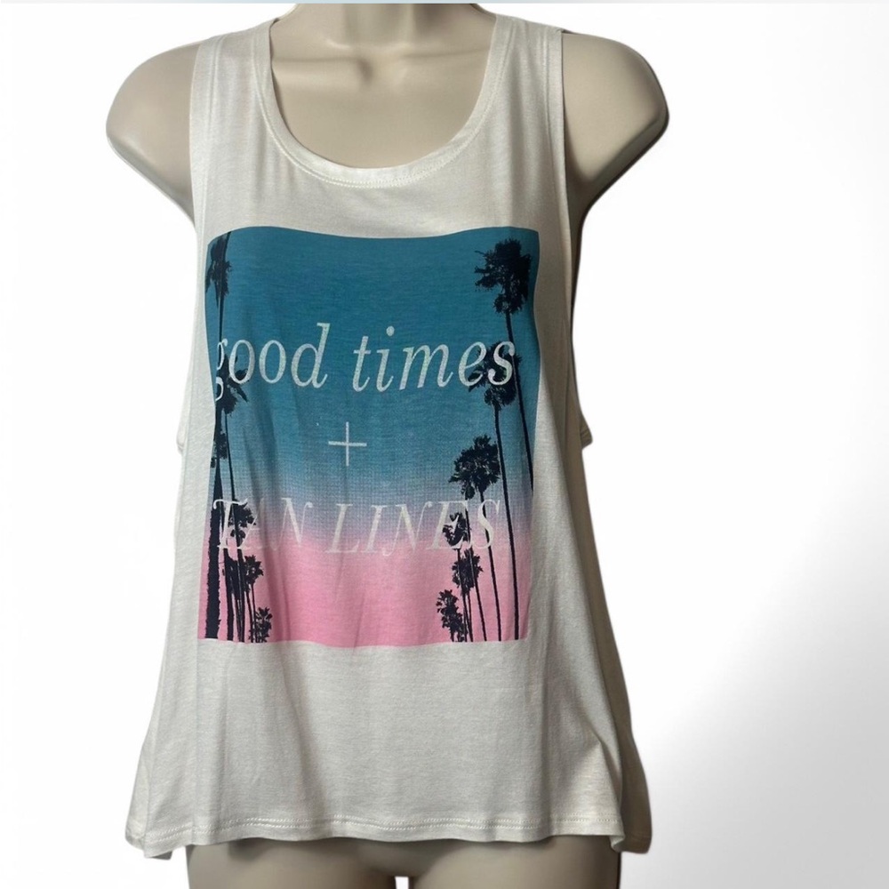 Ginger G Womens Good Times Tan Lines Palm‎ Tree Graphic Tank Top White